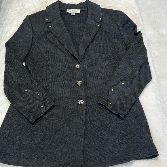 St. John Collection Knit Blazer Gray with Gold Accents Size 10 - Picture 1 of 11